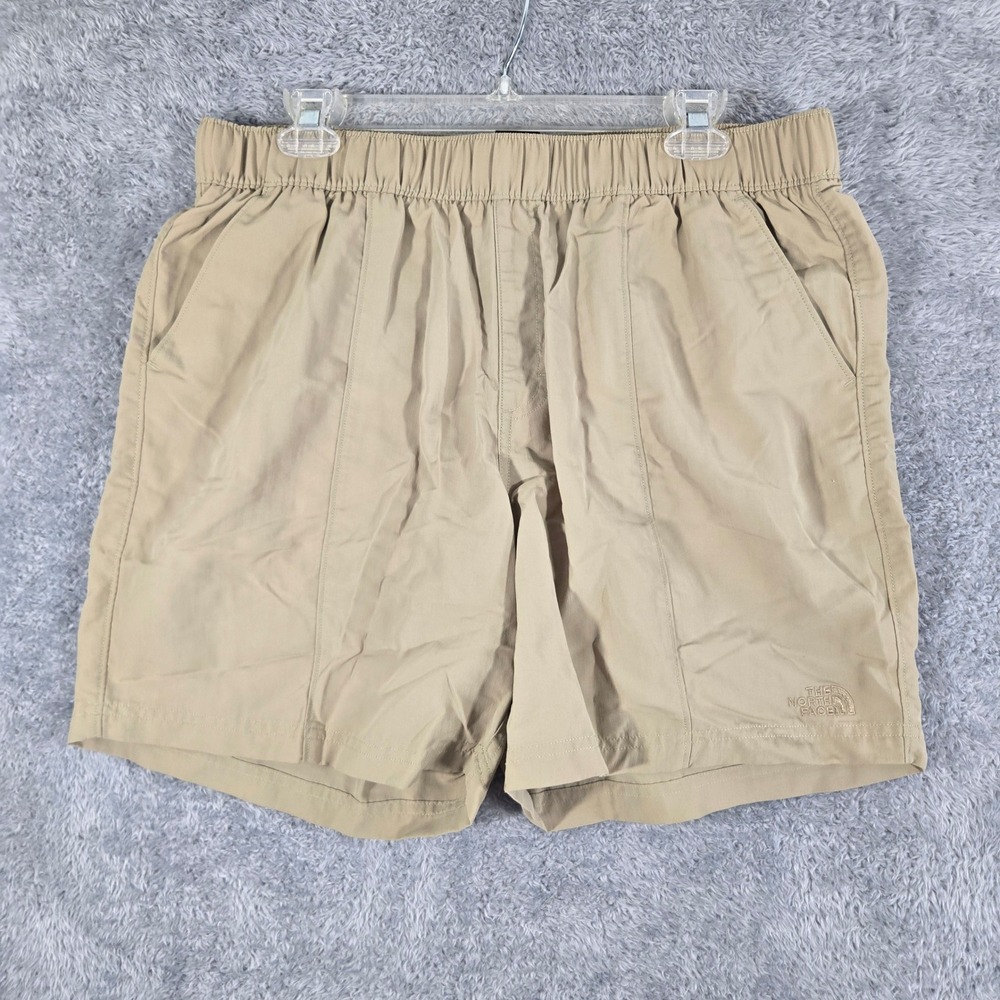 The North Face Mens Hiking Shorts Khaki Tan Elastic Waist Mesh Lined Size Large